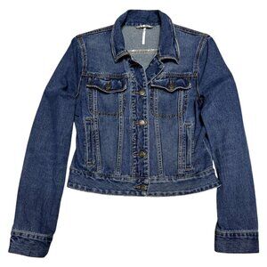 FREE PEOPLE Luxury Designer Blue Denim Jean Jacket Womens Small